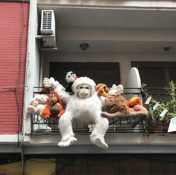 A Decorated Balcony During Ruzafa's balcony week. The idea is to speak out about social and societal issues