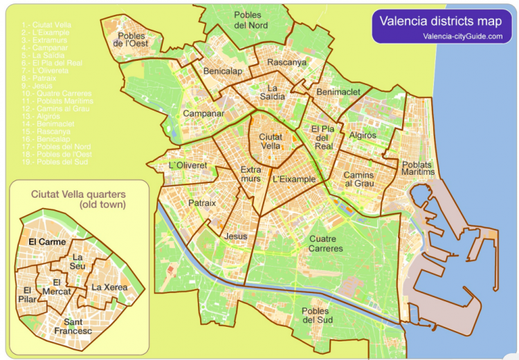 Valencia City Map via ValenciaCityGuides.com