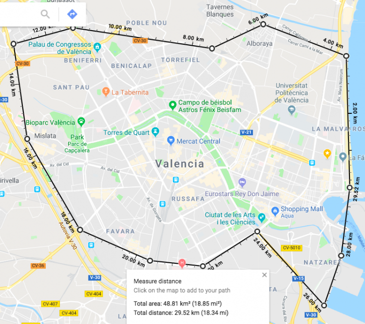 Valencia is just 48km2 in total