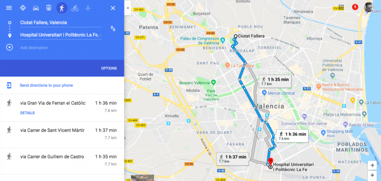Walking From Ciutat Fallera to La Fe hospital