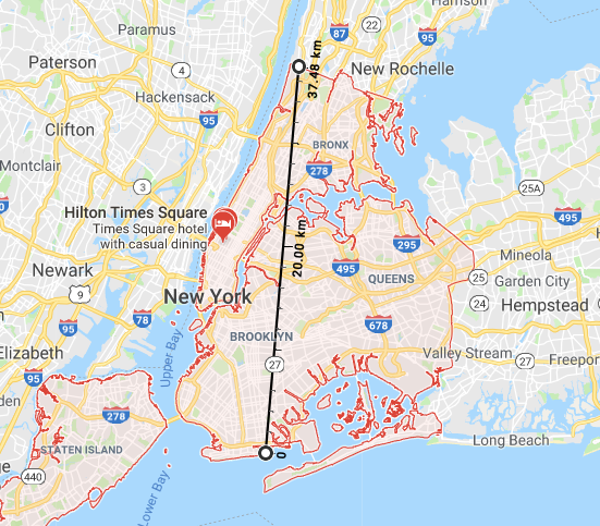 New York is six times as big north to south as Valencia