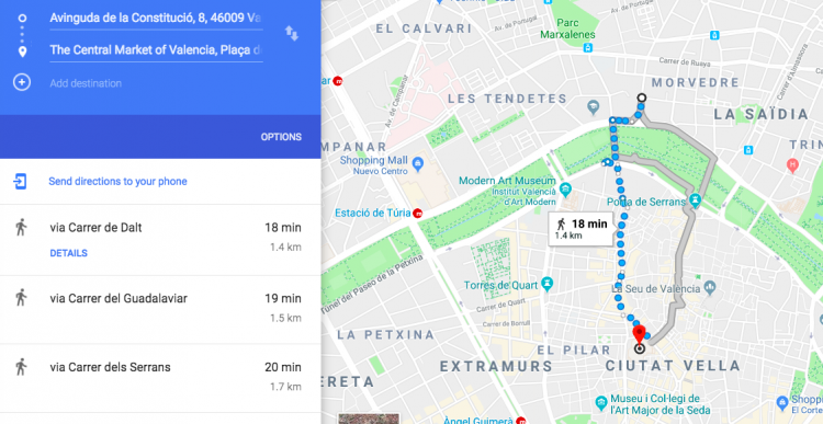 Walking From La Zaidia to Central Market in Valencia