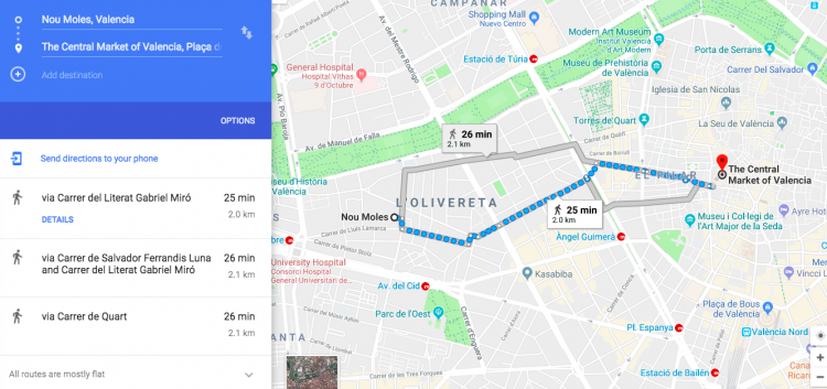 Walking from Nou Moles to the Valencia Central Market