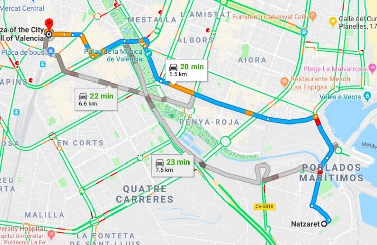 Nazaret to Valencia Driving Times