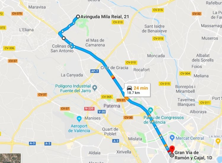 Betera to Valencia Driving Times