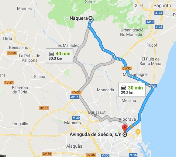 Driving Time Naquera to Valencia