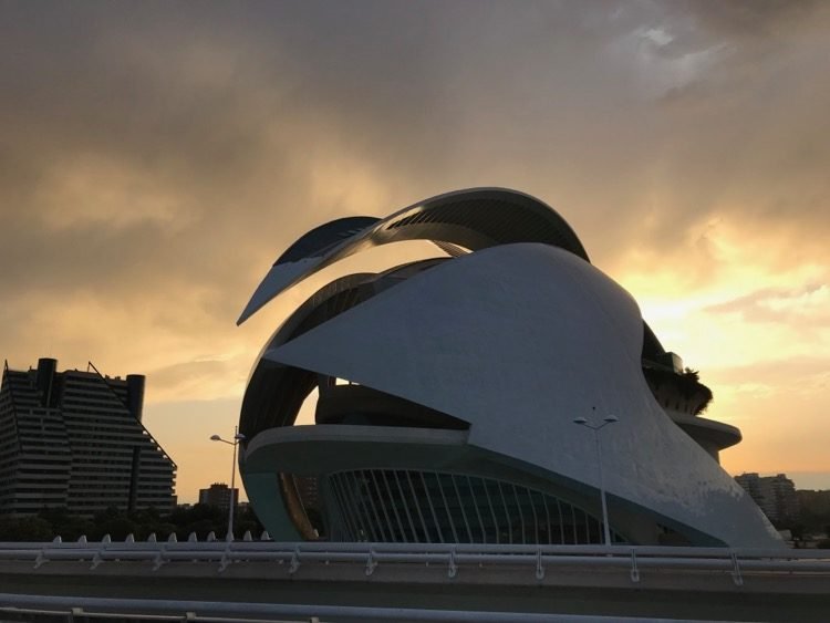 City of Arts and Sciences. The Opera House with High Rise Views From Behind